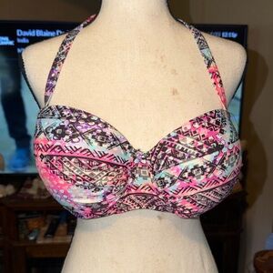 TiniBikini Pink Turquoise Black Aztec Halter Bikini Top